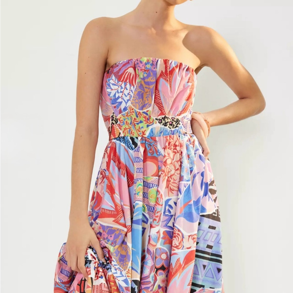 Anthropologie Strapless Dress in Vibrant Multicolor